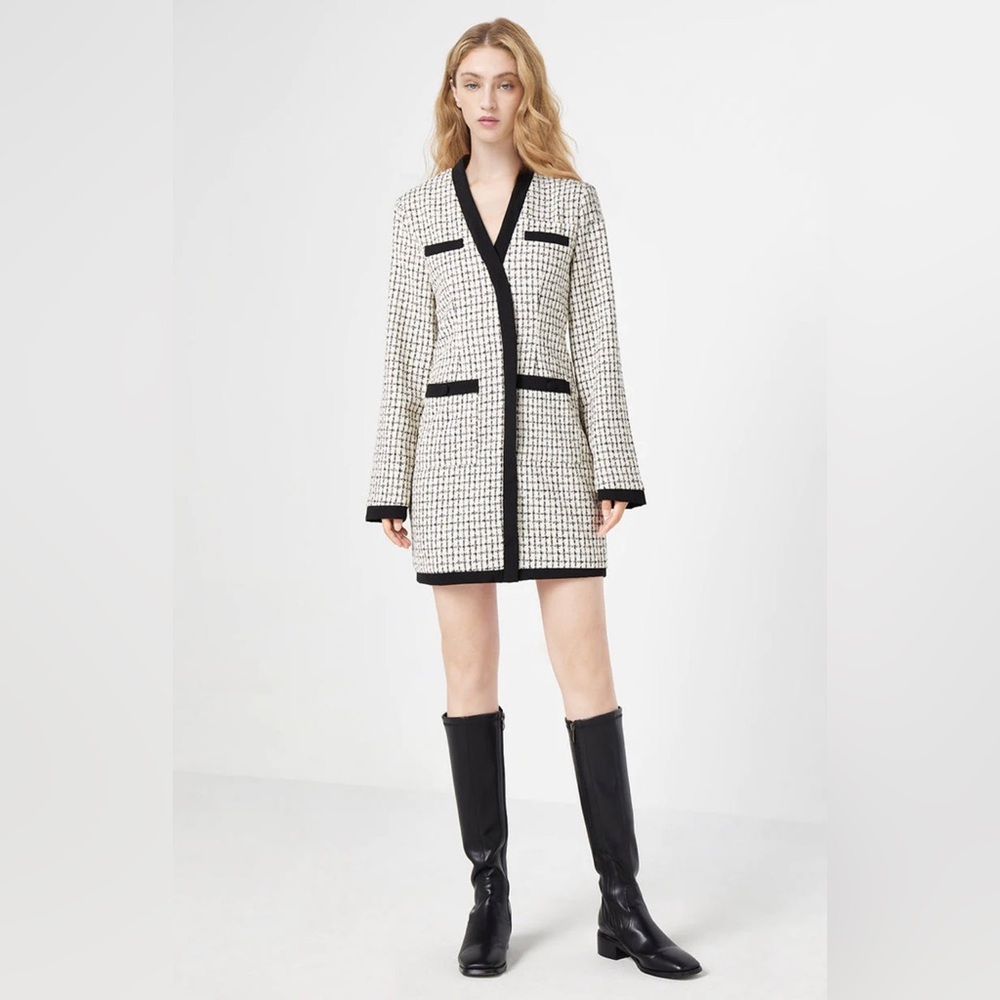 URBAN REVIVO - TWEED PLAID CONTRAST TRIM DRESS